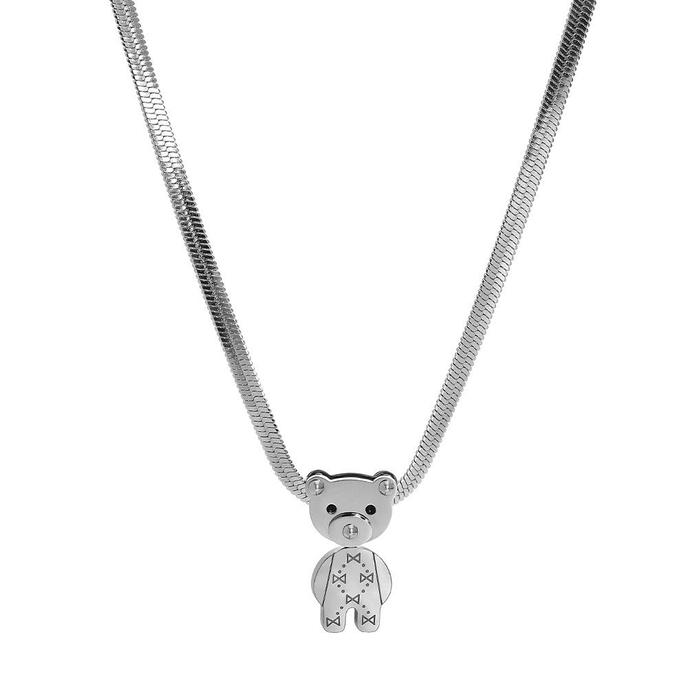 

Women s High-End Diamond Square Necklace: Light Luxury Sweet Cool Clavicle Chain with Bear Design