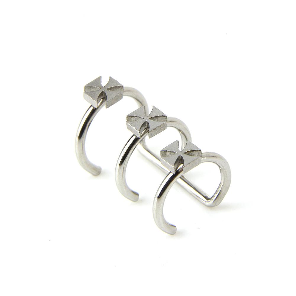 Unisex Earless Holes Stainless Steel Cross Design Cartilage Earrings Jewelry