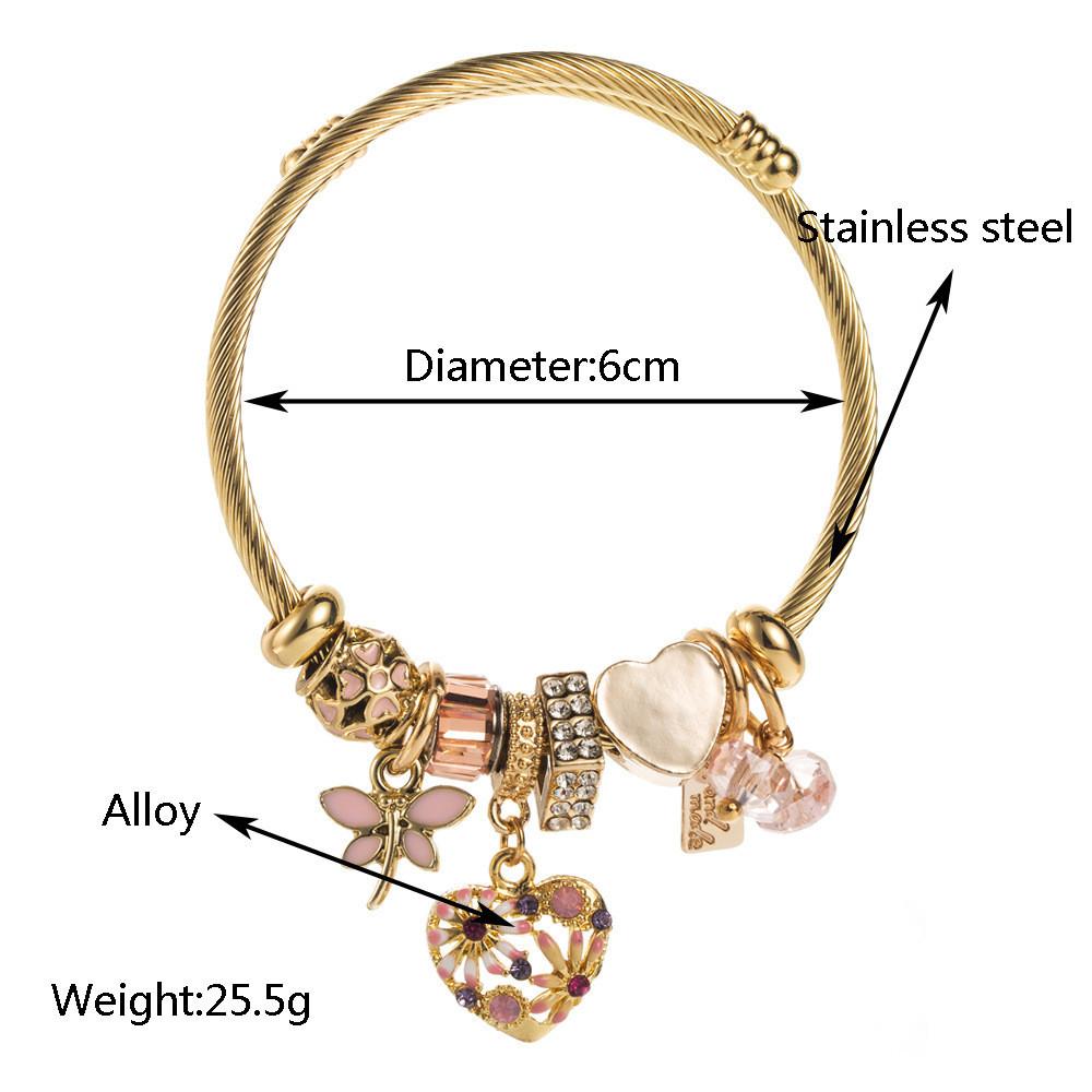 Titanium Steel Heart Shape Beaded Bracelet With Rhinestone Pendant For Women And Men