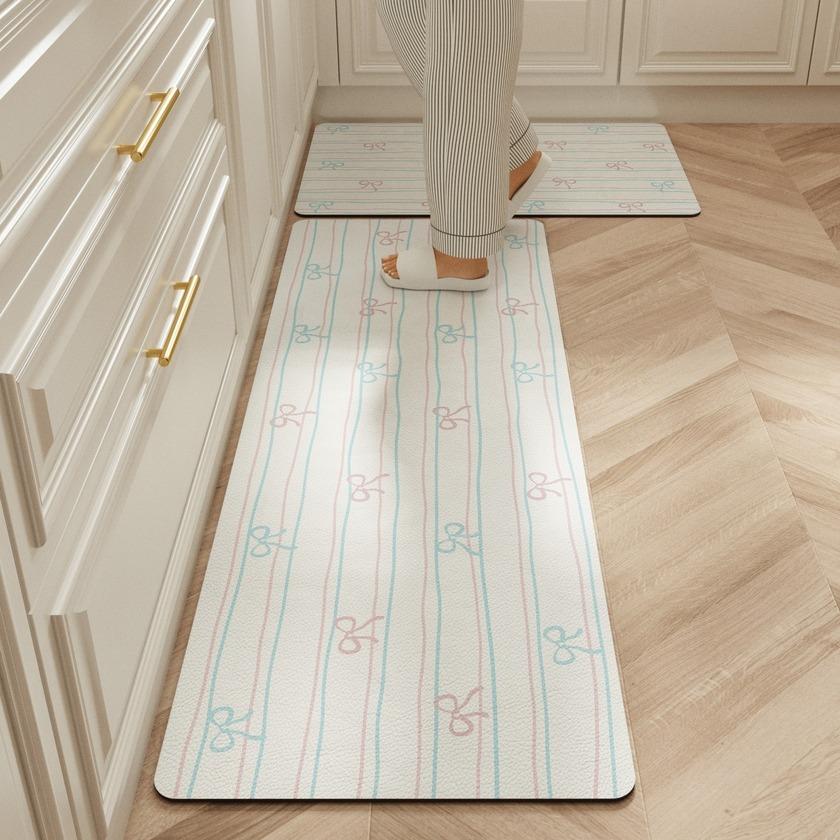 Kitchen Carpet Waterproof Long Floor Mat Pvc Leather Oil-Proof Non-Slip Foot Mats Bow Cute Girl Sweet Home Decoration Rug