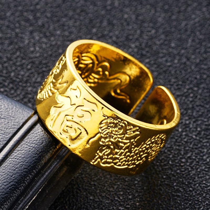 

Кольцо с имитацией сутры сердца из шести слов, 10 мм, с открытым латунным дизайном, вьетнамский песочно-золотой цвет для мужчин Adjustable