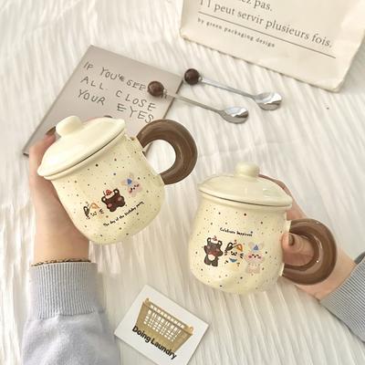 Ceramic Cup with Lid Cute Mug Cartoon Birthday Cake Water Cup for Girls Best Friend Birthday Gift Box