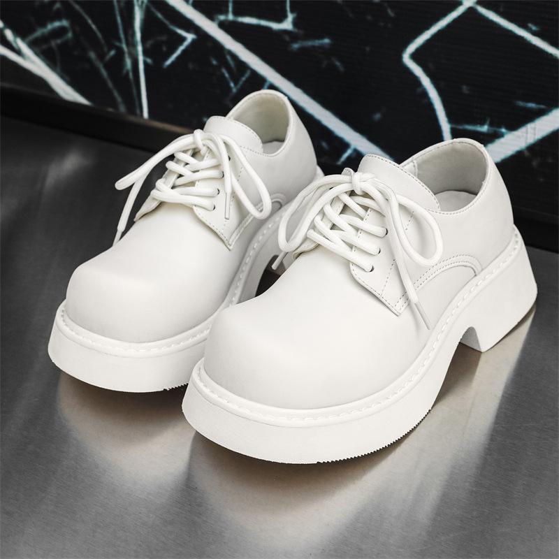 big size mens casual business wedding formal dress shoes lace-up black white platform shoe original leather footwear gentleman