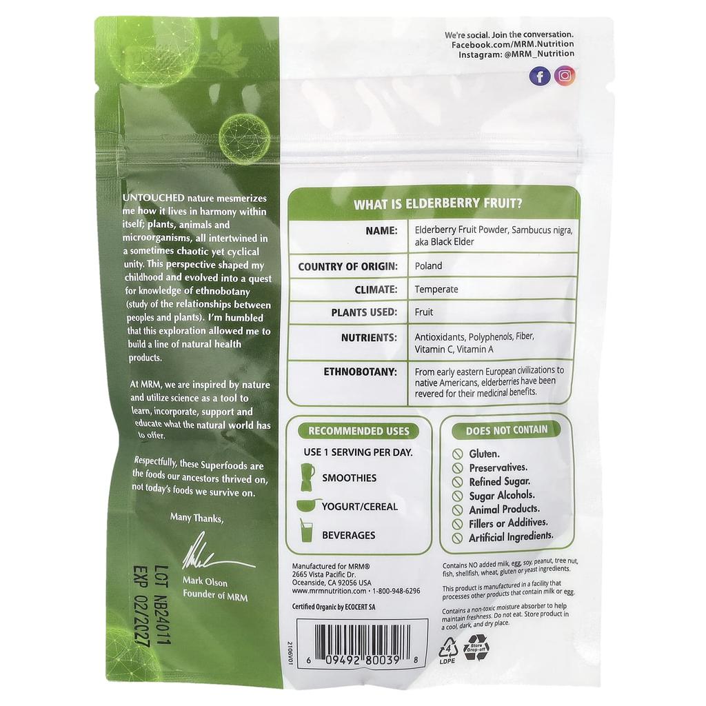 Organic Elderberry Fruit Powder, 113G(4Oz)