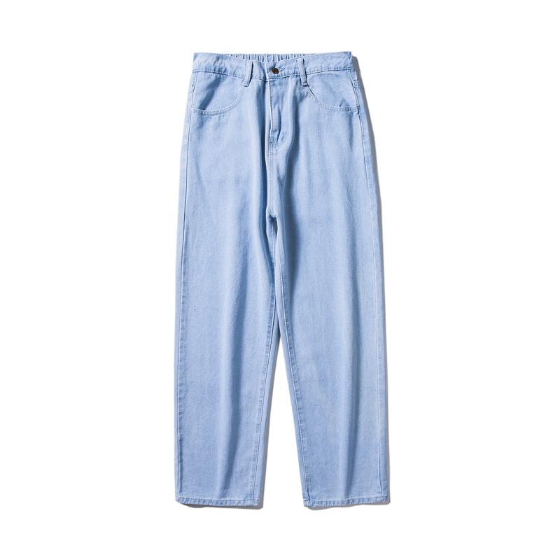 New Outdoor Casual Men's Straight Loose Loose Trendy Style Semi-elastic Waist Solid Color Jeans Men's Sizes Are Mainly S-2XL
