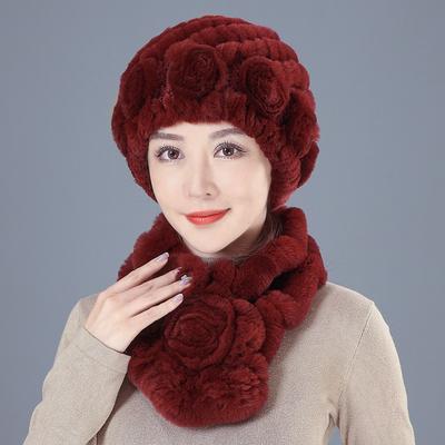 Neuer Rexkaninchenfellhut Damen Herbst und Winter Outdoor warm Ohrenschal Mutter Freizeitanzug
