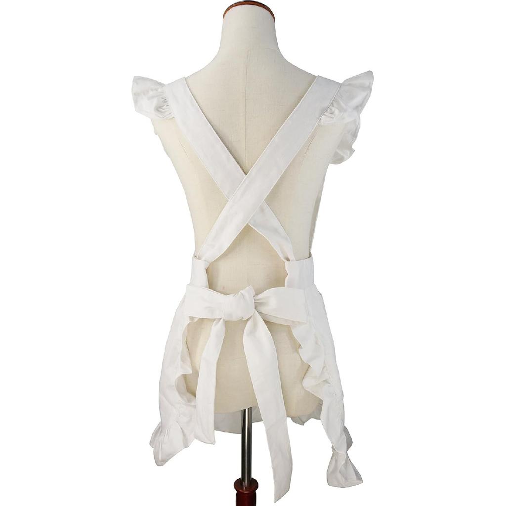 Kids Retro Adjustable Ruffle Apron Kitchen Baking Maid Costume (White)