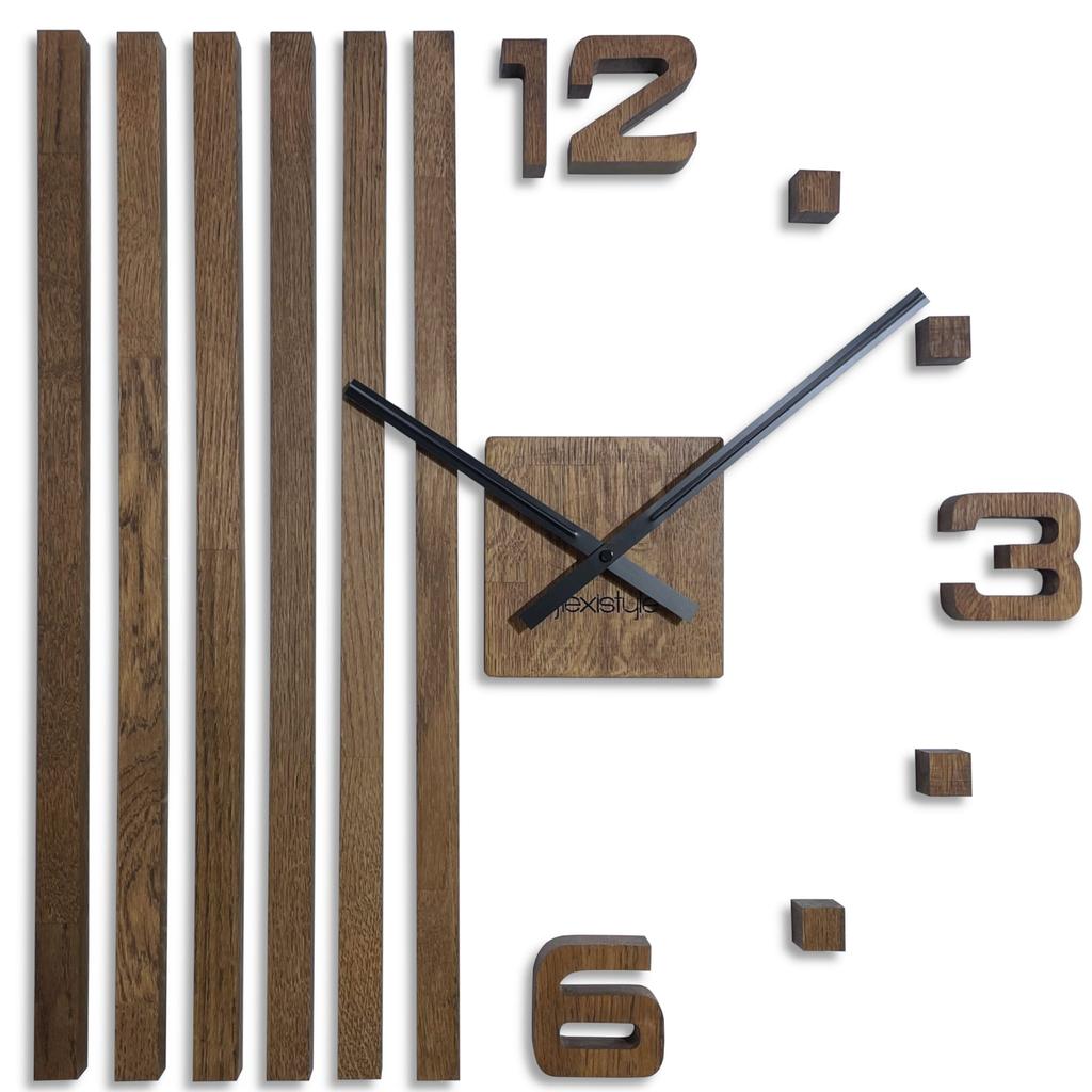 Wooden Wall Clock, Oak, Brown Lamellas, 60cm
