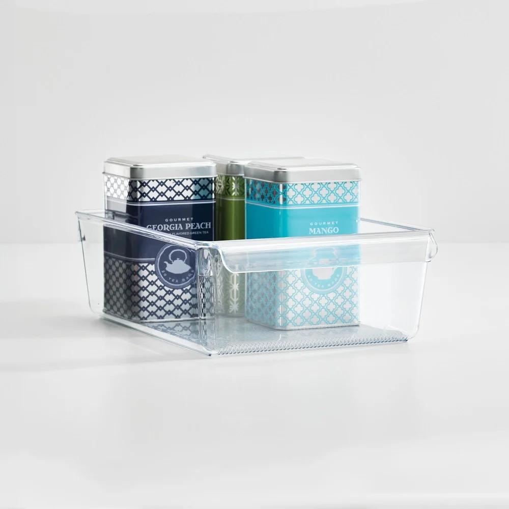 Clear Plastic Fridge and Freezer Storage Organizer Bin with Handle Portable Food Drinks Produce Storage Solution Stackable
