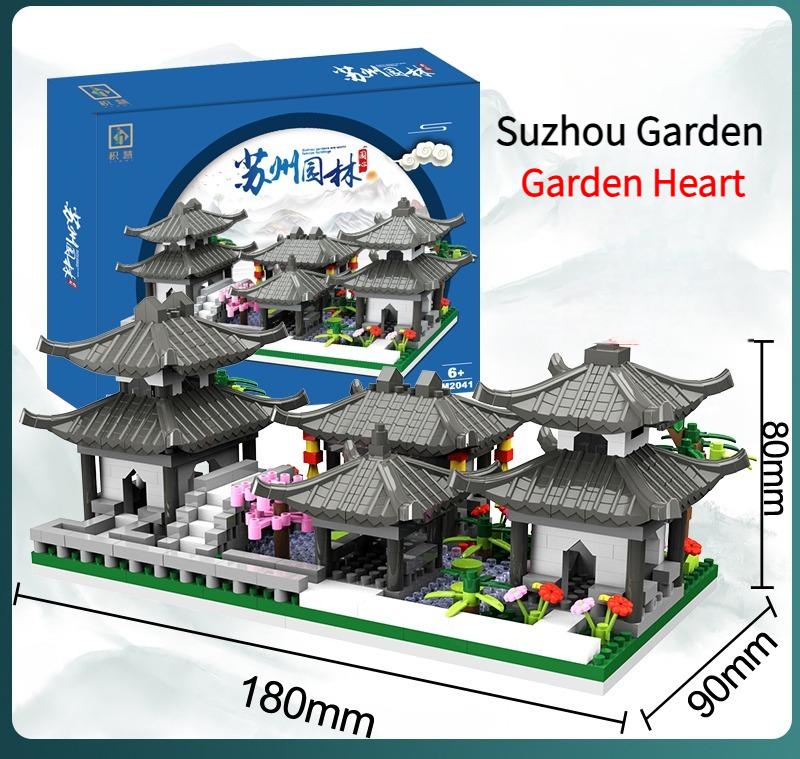 Non-Toxic Chic Micro Suzhou Garden Three In One Ancient Style Architecture With High Difficulty Assembly Block Toys Puzzle Birthday Gift