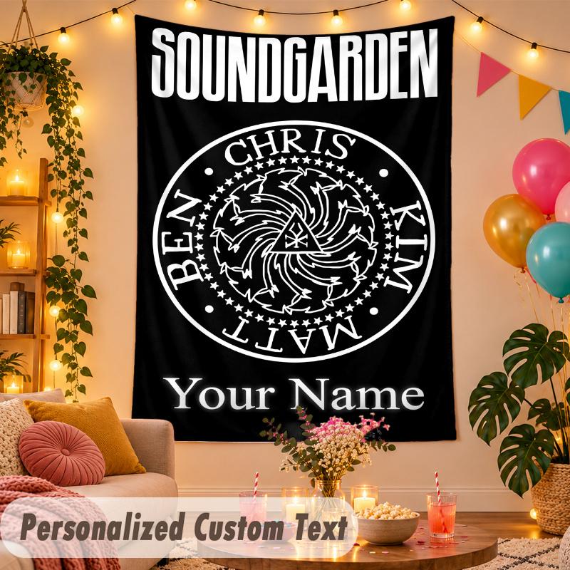 Soundgarden Personalized Wall Tapestry Custom Name Text Polyester Hanging Decor Home Room
