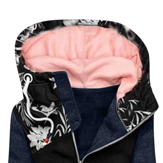 Kadın Kapüşonlu Sweatshirt Kontrast Renkli Patchwork Sonbahar Kış Sıcak Cepli Günlük Giyim İçin