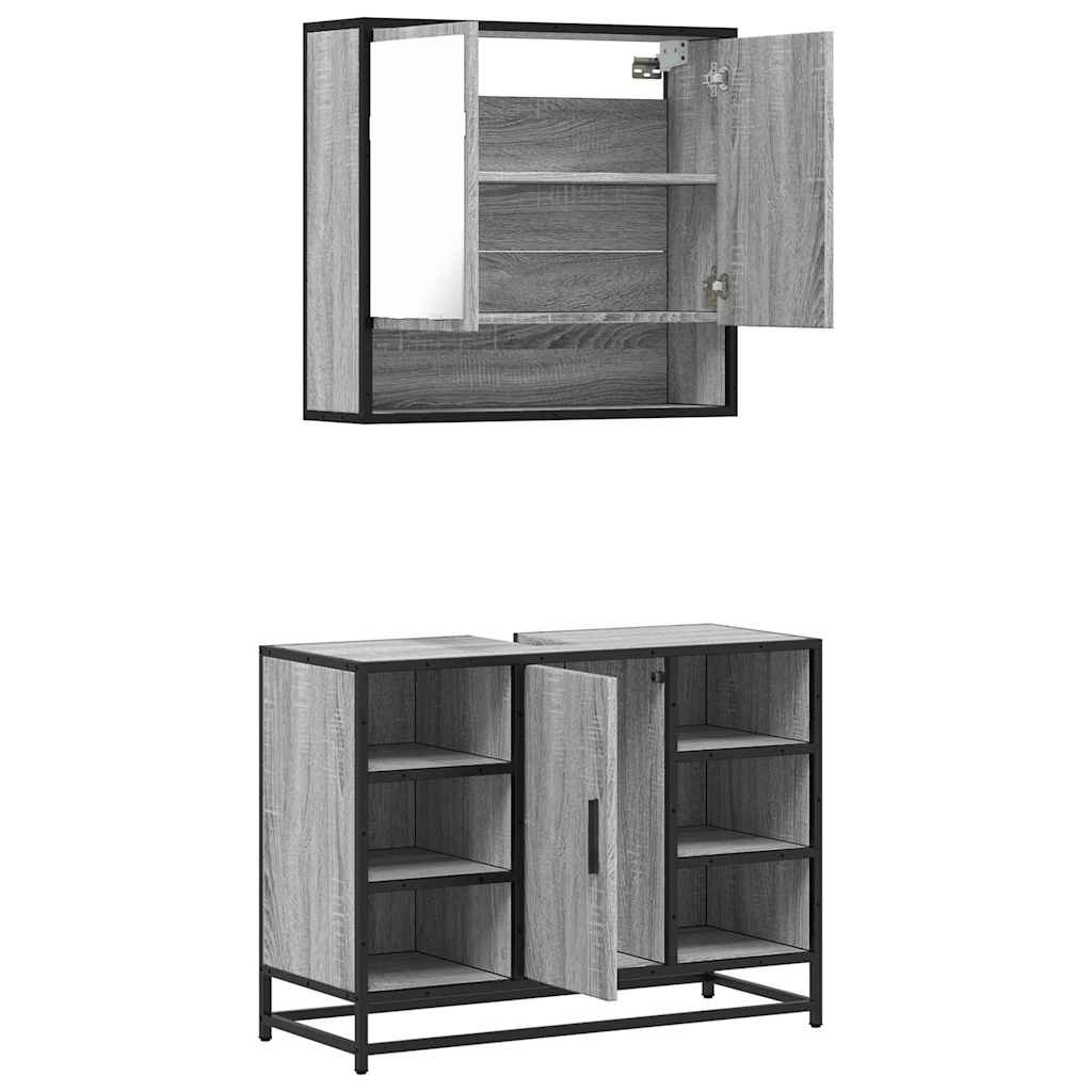 2 Piece Bathroom Furniture Set Grey Sonoma Particleboard