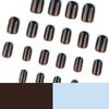 Light Gray and Blue Medium-Short Square Press-On Nails with Brown Tones for Autumn and Winter