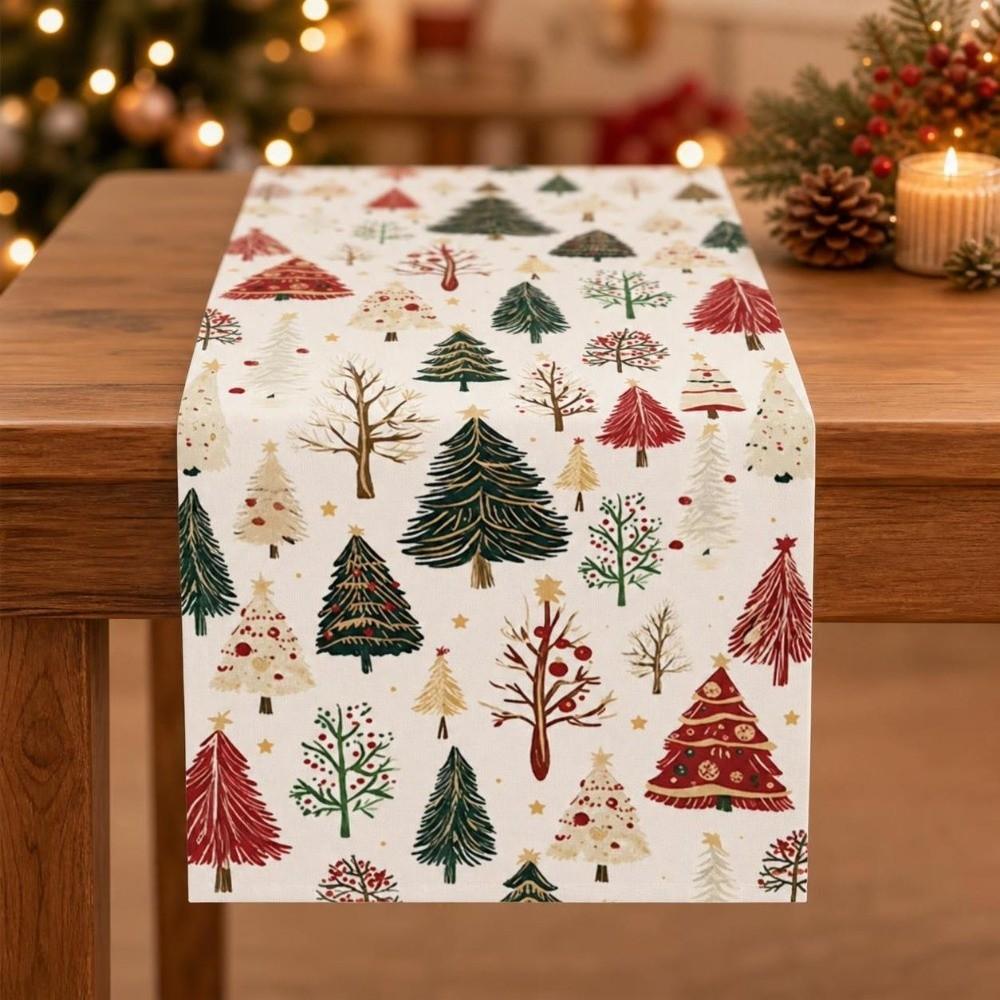 Mixed Pine Tree Pattern Holiday Tablecloth Polyester Festive Table Runner Festive Dining