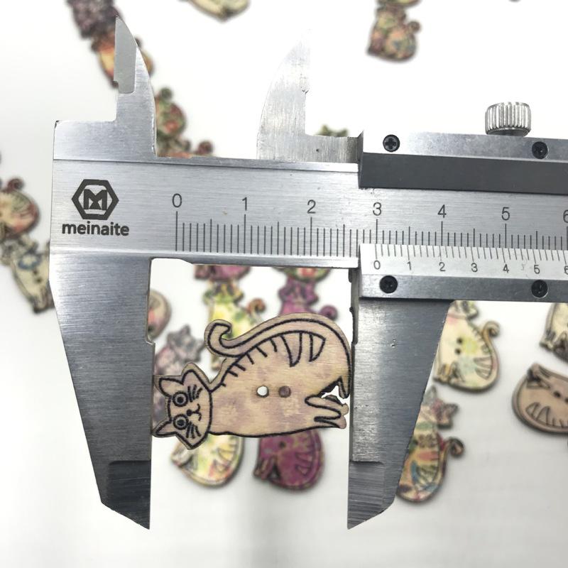 50Pcs Mixed Cat  DIY Wooden Popular Scrapbooking Buttons Cartoon Sewing Animal Craft