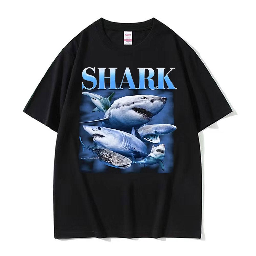 Funny Shark Vintage T-shirts Hammerhead Whale Great White Shark Animal Meme T Shirt Unisex Women Oversized 100% Cotton T-shirt Tops