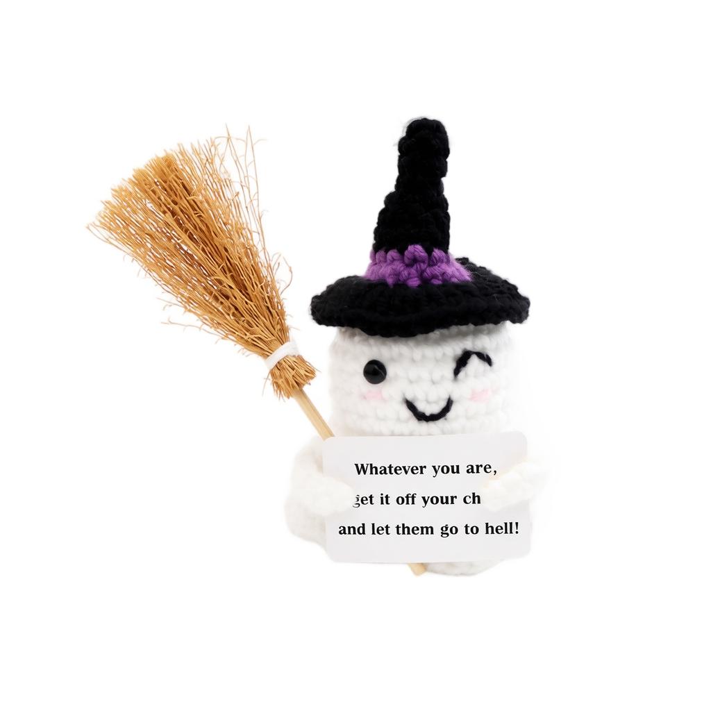 Muñeca de Felpa Tejida a Mano Juguete de Halloween Suave Rellena Amigurumi Fantasma Tejido a Mano Decoración para Exhibición Estacional y Coleccionable