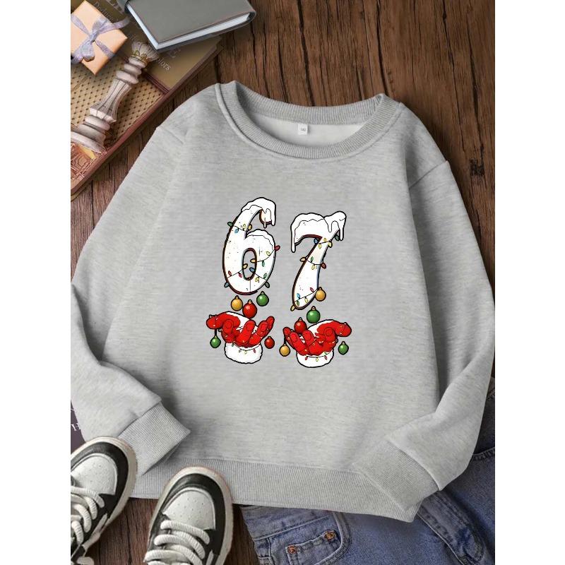 European sizes New Comfortable Kids' Round Neck Sweatshirt, Casual Trendy Fashion, Cute Six Seven Print Top for Ages 3 and Up
