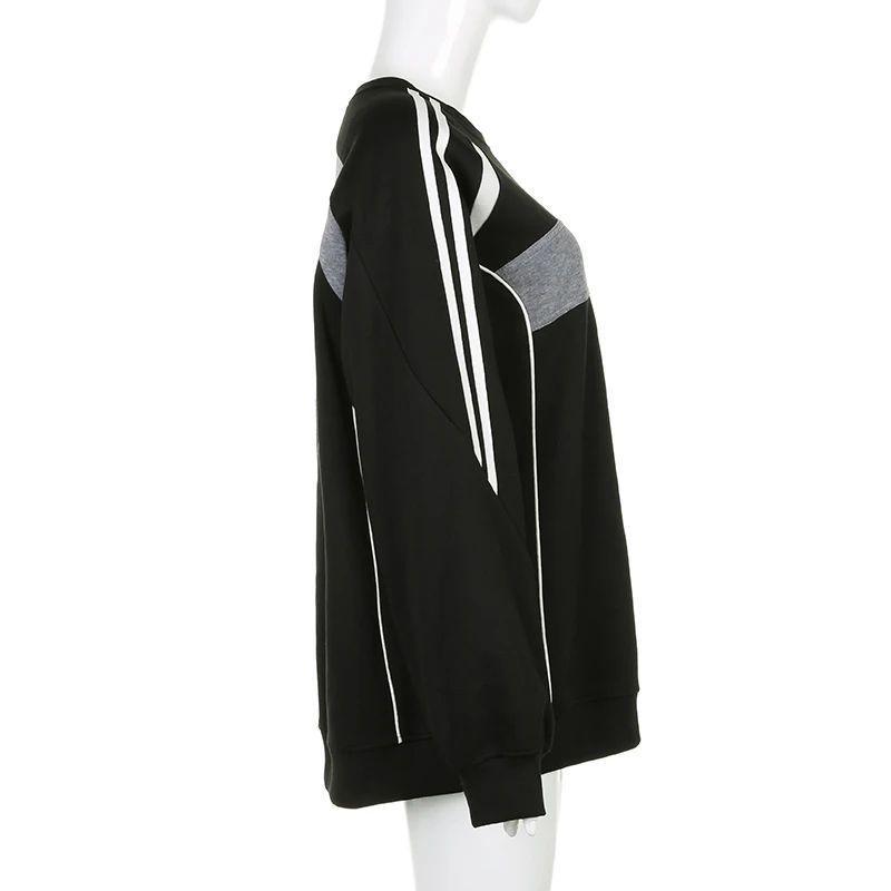 European and American spicy girl patchwork contrasting color hoodie women's round neck basic simple and versatile loose top