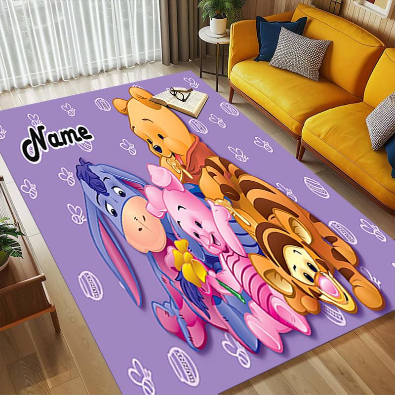 Personalized Name Winnie Pooh Living Room Non-Slip Area Rug Soft Carpet for Bedroom Kids Playroom Sofa Office Home Decor Doormat