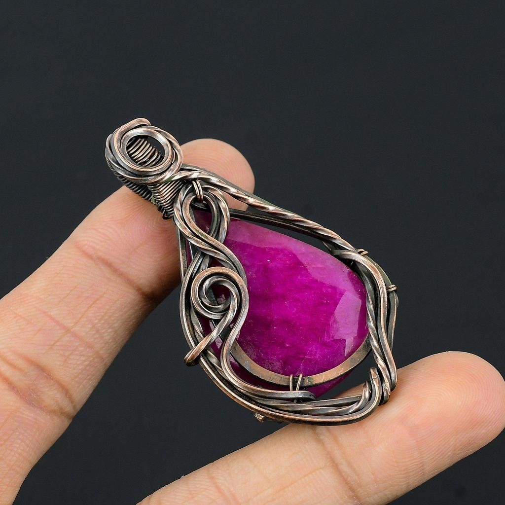Ruby Pendant Gemstone Jewelry, 999 Copper Wire Wrapped Handmade Pendant, Latest Design Jewelry