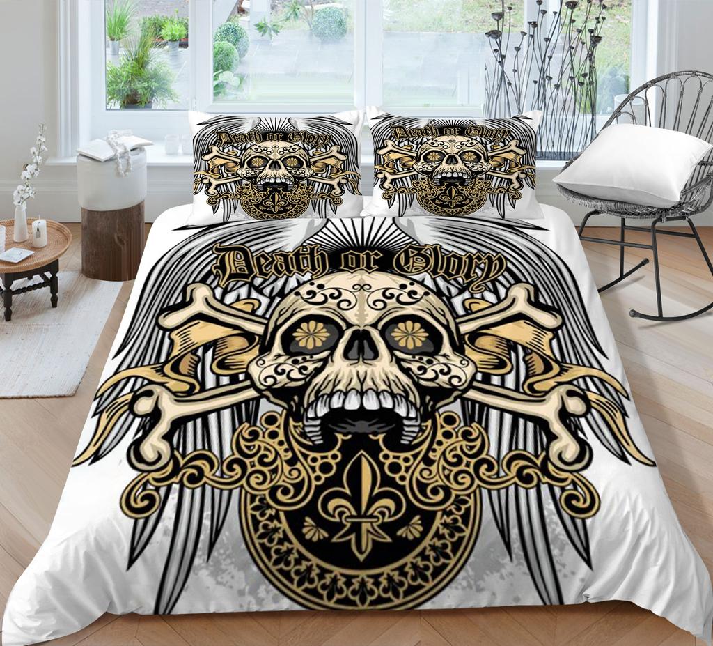 3D-Druck-Schädel-Bettset, atmungsaktiv, Heimbettwäsche mit Kissenbezug, für Kinder, Herren, Teenager, hochwertiger Bettbezug