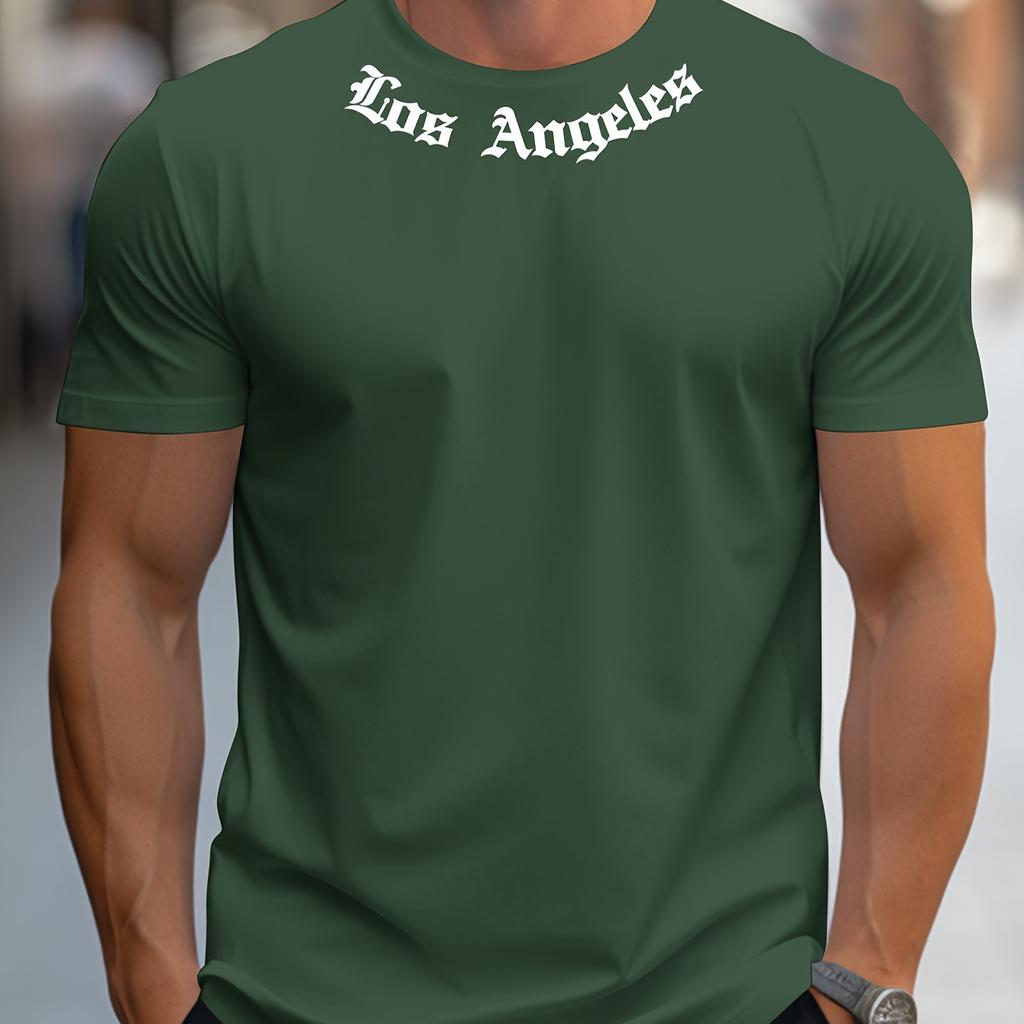 Cotton Men's 100% Cotton Summer Loose Size Los Angeles Graphic Printed Slim Fit Casual Sports Round Neck Short Sleeved T-shirt Top