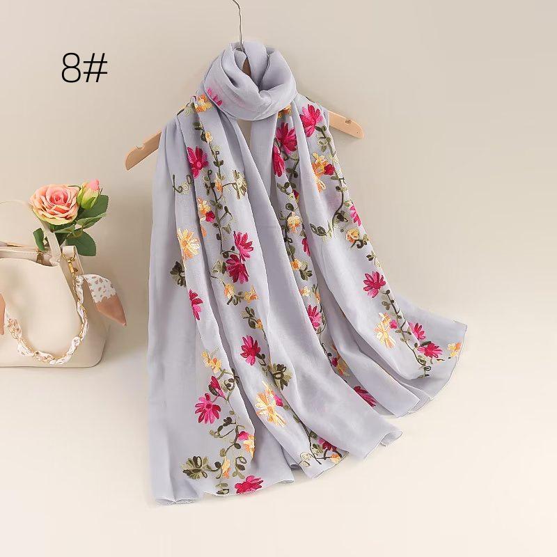 Ethnic Style Embroidered Cotton-Linen Scarf: Thin, Breathable, Fashionable Sun Protection; Wear as Head Wrap or Shawl.