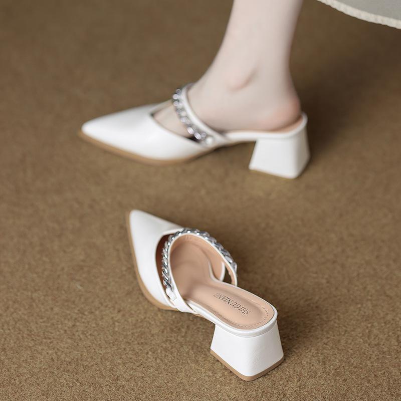 6001-5 Premium Baotou Half Slippers Women's Summer Wear Light Luxury Mary Jane Temperament Versatile Pointed Sandals