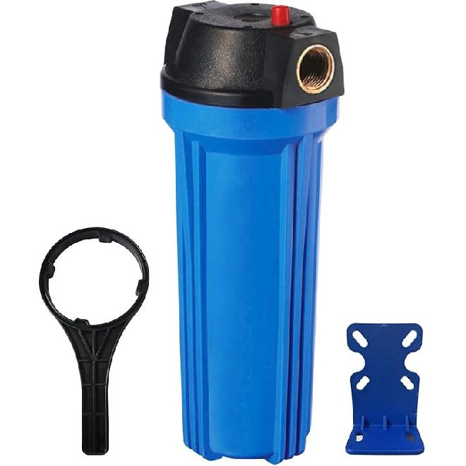Geekpure 10-Inch Whole House Slim Water Filter Housing for 2.5" X 10" Filter - 3/4"NPT Brass Port - with Air Relief Valve-Blue (1)