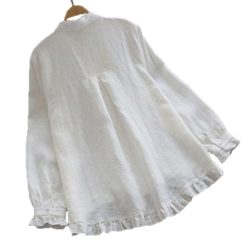 Solid Color Cotton and Linen Loose Shirt Women's Pure Color Cotton and Linen Loose Shirt
