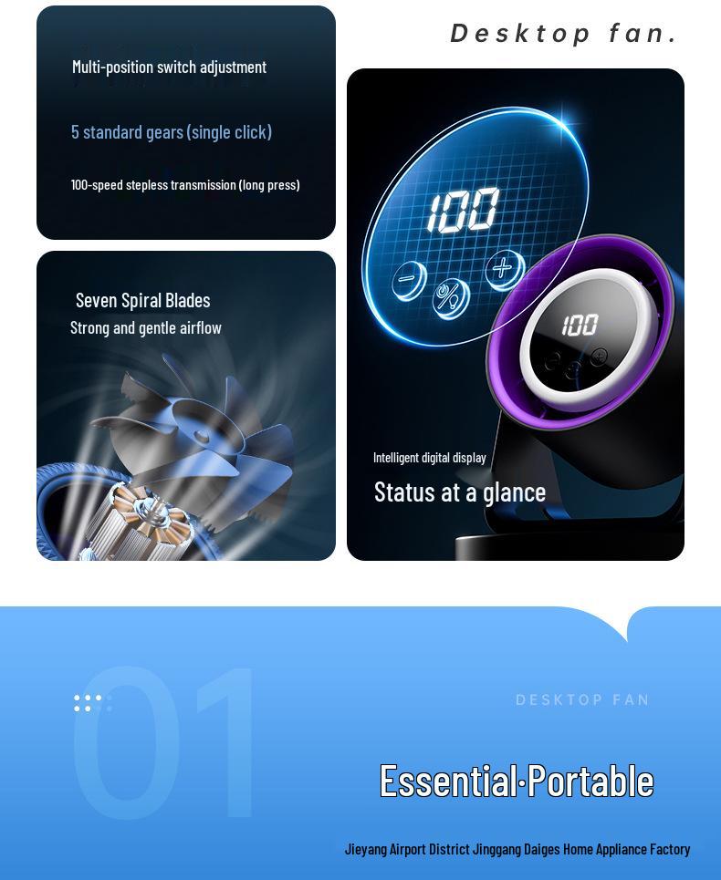 2026 Rechargeable Portable Desktop Fan – Compact USB Small Fan, Customizable Cross-Border Gift
