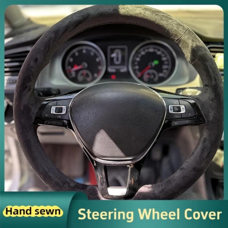 

Car Steering Wheel Cover For Volkswagen VW Golf 7 Mk7 New Polo Jetta Passat B8 Tiguan Sharan Suede Steering Wrap Car Accessories Brown Thread