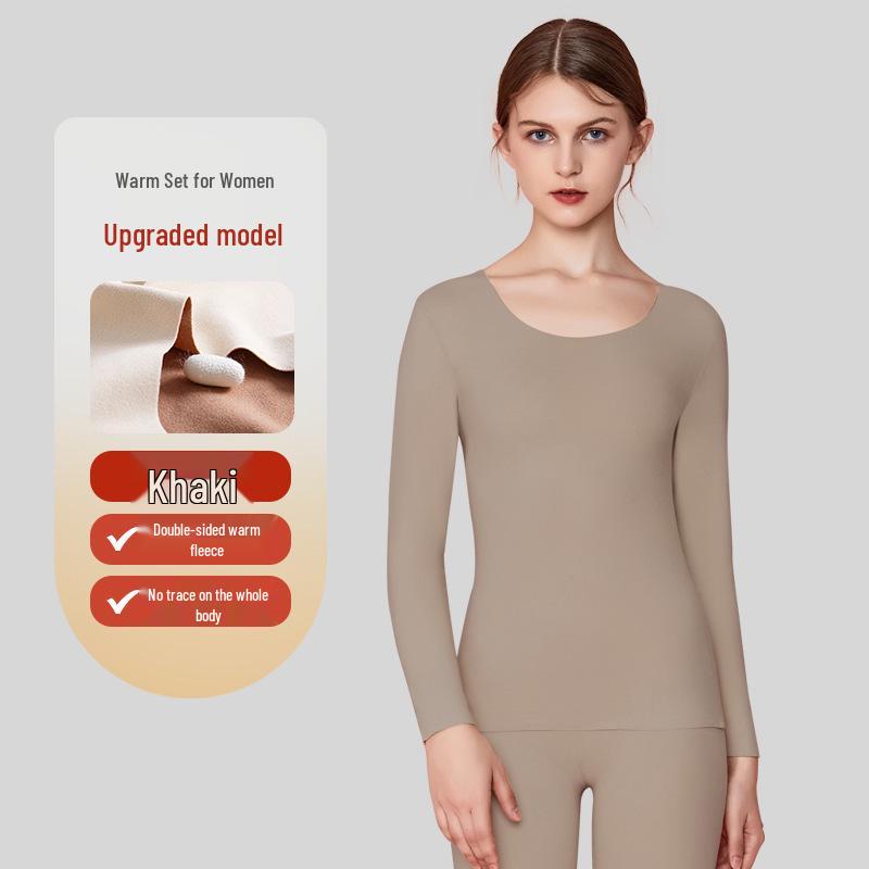 Velvet Women's Seamless Thermal Fleece-Lined Underwear Set for Autumn Winter