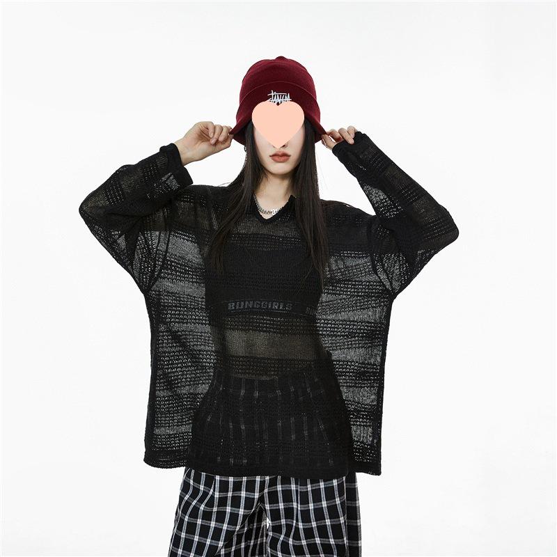 

ICH MODE Женский летний американский физический солнцезащитный топ-кардиган с вырезами с длинным рукавом Large чёрный