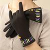 Women'S Winter Cycling Gloves - Thickened Fleece-Lined Full-Finger Warmth,Soft Pink with Multicolor Embellishments (Pink, Yellow, Green
