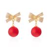 New Style Temperament Red Color Christmas Bow Stud Earrings for Women Rhinestone Bowknot Red Ball Earring Girls Party Jewelry