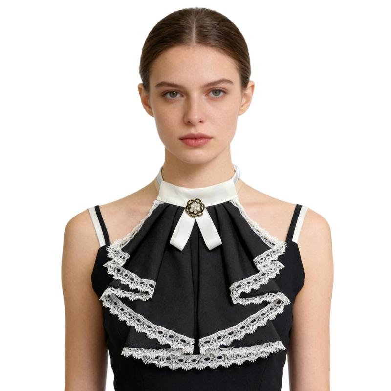 

Portable Layered Ruffle Lace Detachable Faux Collar with Elastic Comfort Design Ideal for Travel and Fashion Enhancement чорний