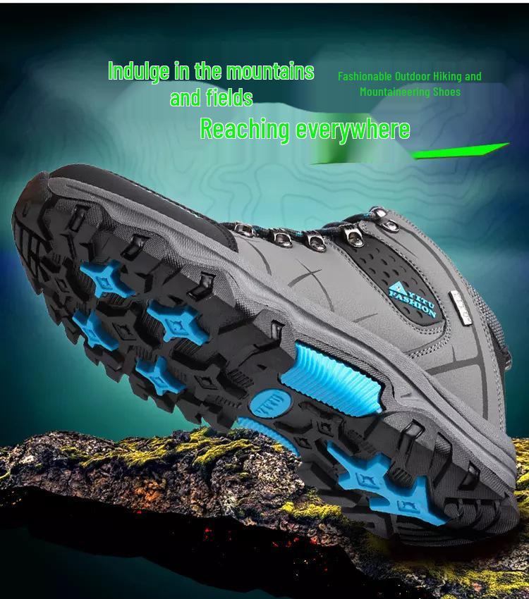 Men's Waterproof Leather Hiking Boots - Insulated, Mid-Top, Cold-Proof for Autumn and Winter