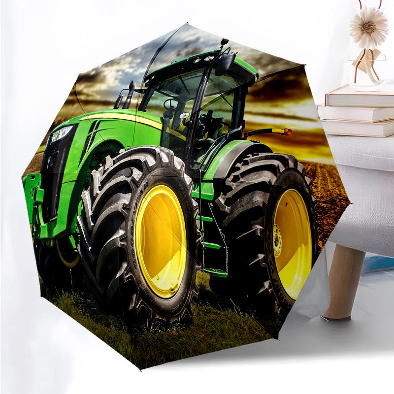 Traktor Auto Thema Faltbarer Regenschirm Mode Automatik 8 Eisenrippen Kunststoffgriff Faltbarer Sonnenschirm Perfekte Weihnachtsgeschenke