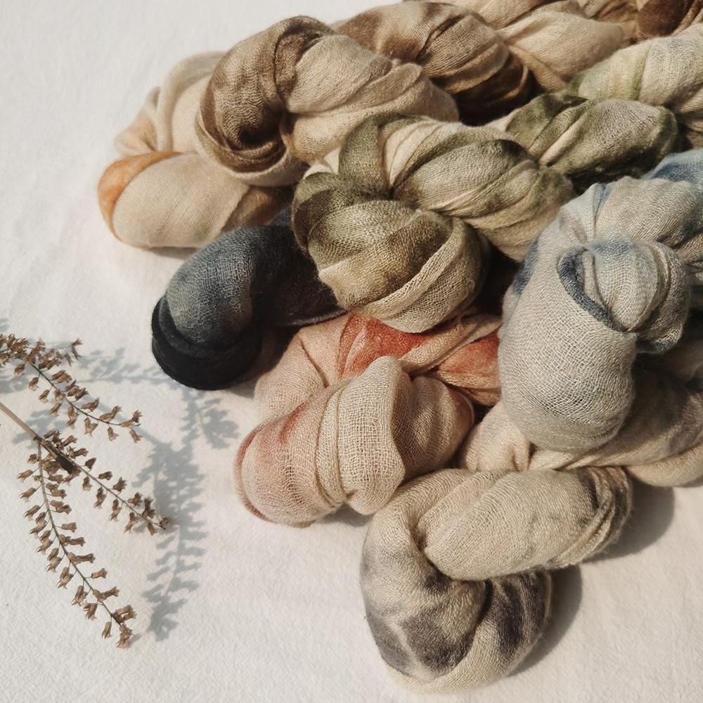 Handmade tie dyed wool scarf  retro artistic thin acrylic scarf sun protection and sunshade shawls 100*200cm