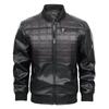 PU leather jacket autumn and winter men's jacket stand-up collar plaid retro locomotive clothing street jacket