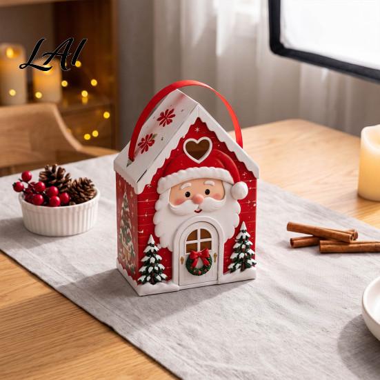 Seasonal Candy Packaging Boxes Christmas House Handle 3D with Gift Box Gingerbread/Santa Claus/Tree/Snowflake Decorative Cardboard