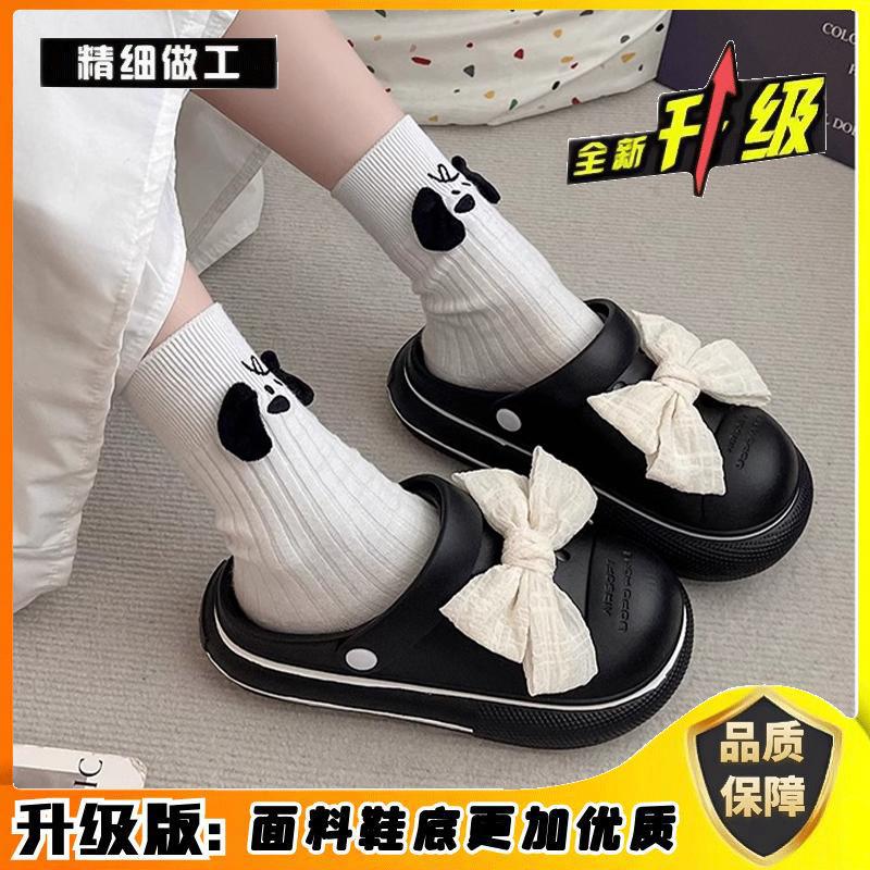 Popular cute sweet fairy wind bow muffin bottom girl 2025 summer wear non-slip bag head cool slippers tide