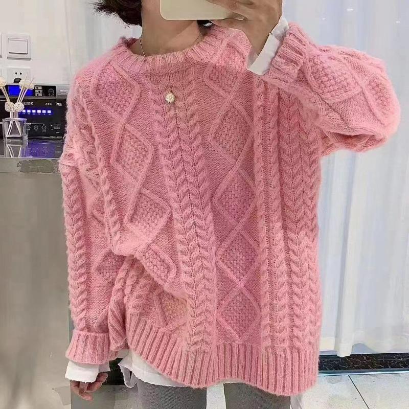 Thickened sweater women's retro twist loose outer wear autumn and winter new student versatile top lazy knitted sweater jacket