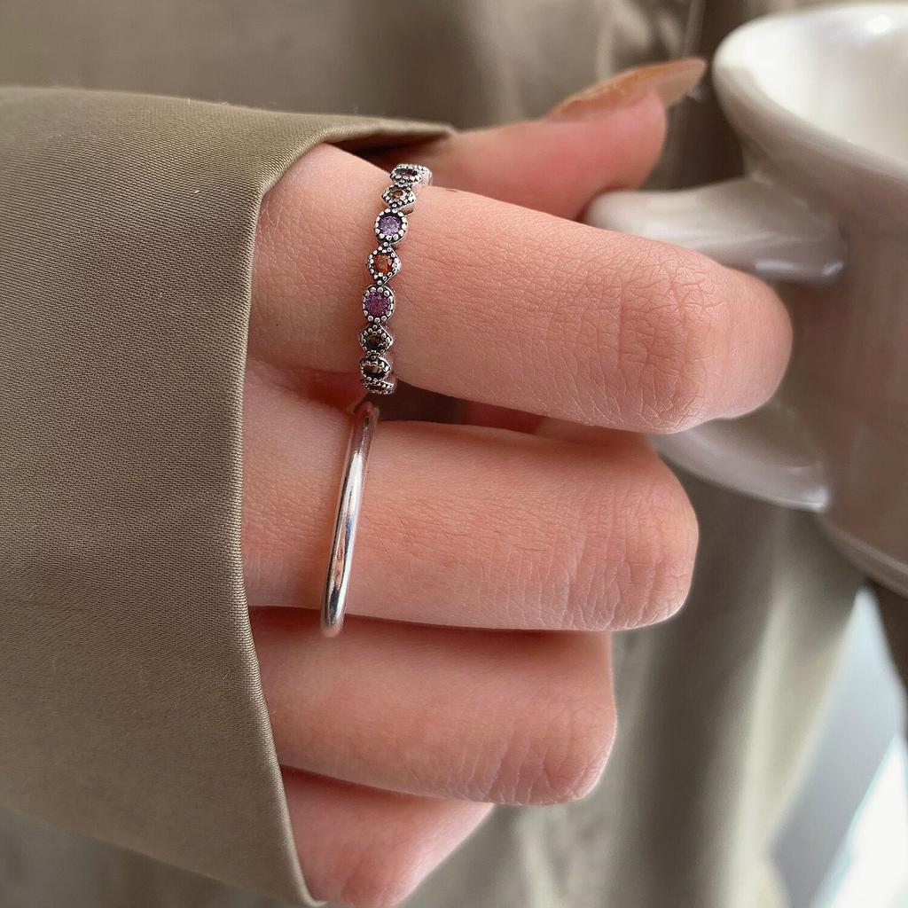 Xiaomi 100% Solid BFCLUB Silver Color Rainbow Colorful Stone Rings For Women Simple Trendy Retro Anillos Party Gifts Accessories