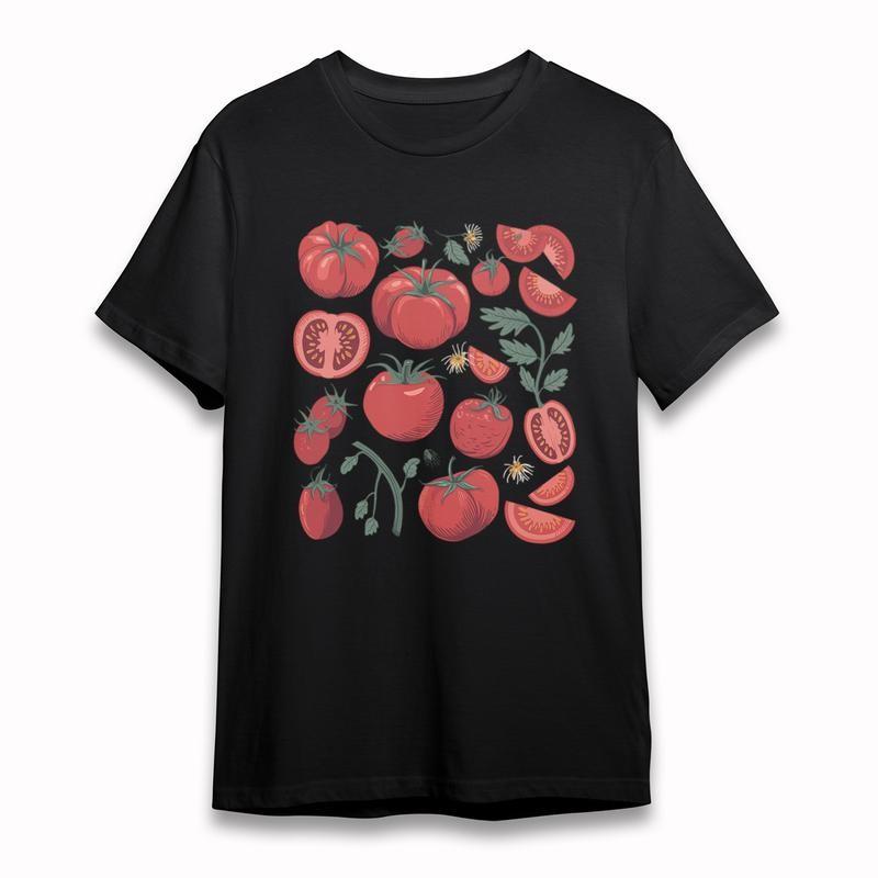 

Women s Plus Size Classic T-Shirt Ripe Tomato Cluster White Blossom Design Tee M