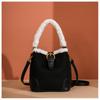 Light Luxury Fashion Women's Shoulder Bags High Quality PU Bag Body Plush Handle Ladies Messenger Bag Casual Retro Female Bucket Bag Mother's Day Gift