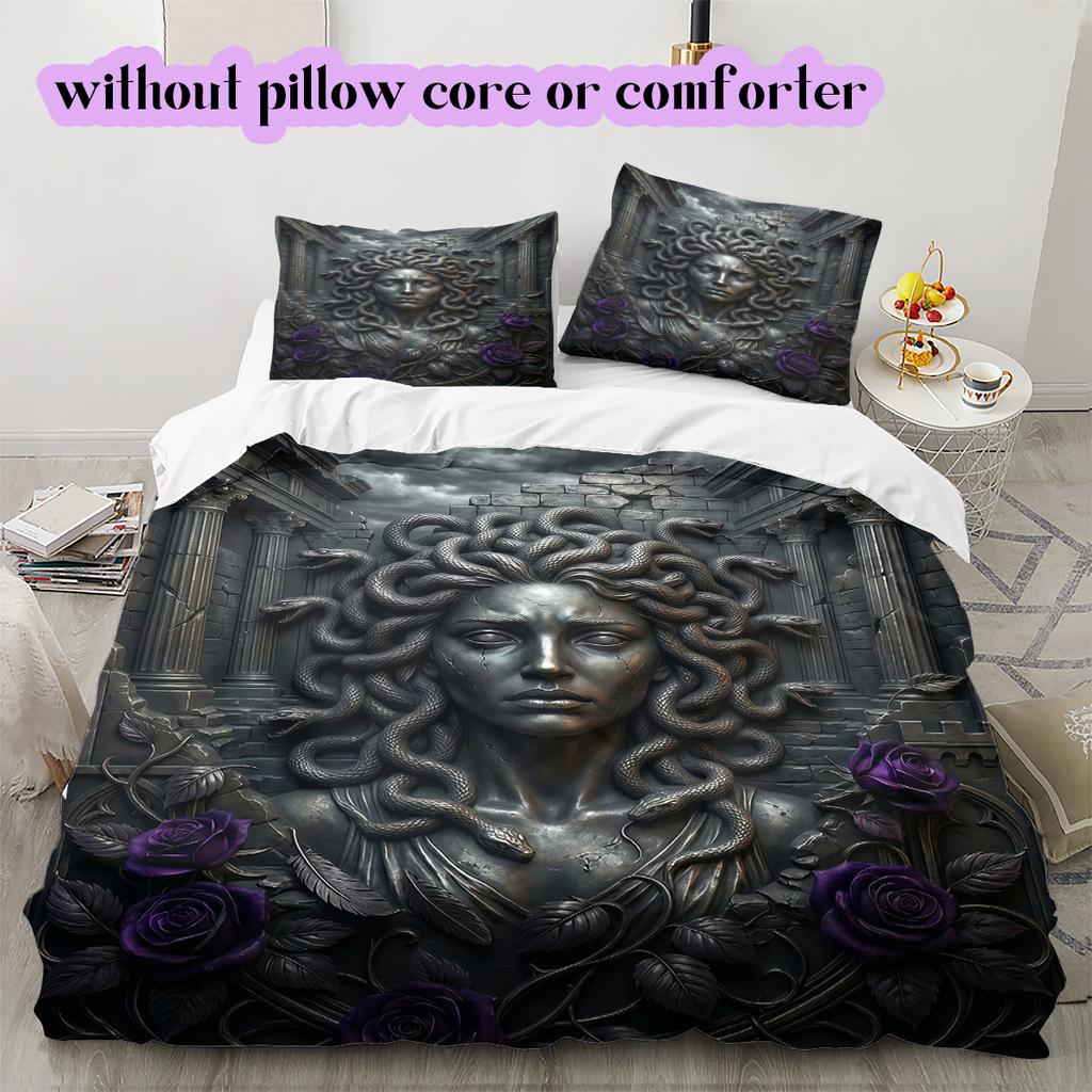 Metal reliefs Pattern Bedding Quilt Set Quilt Cover Pillowcase Home Decoration Birthday Gift (1 * duvet cover + 2 * pillowcase, without core)